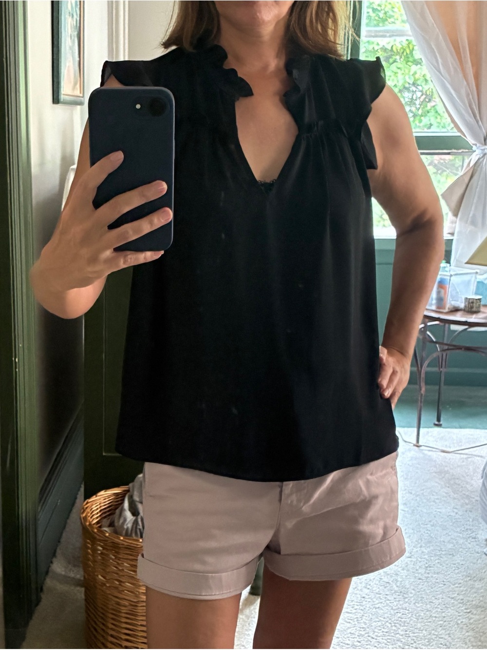 J. Crew Black Ruffle Flutter-Sleeve Blouse XS